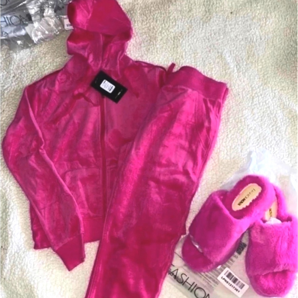 Hot pink tracksuit with matching platform sandals